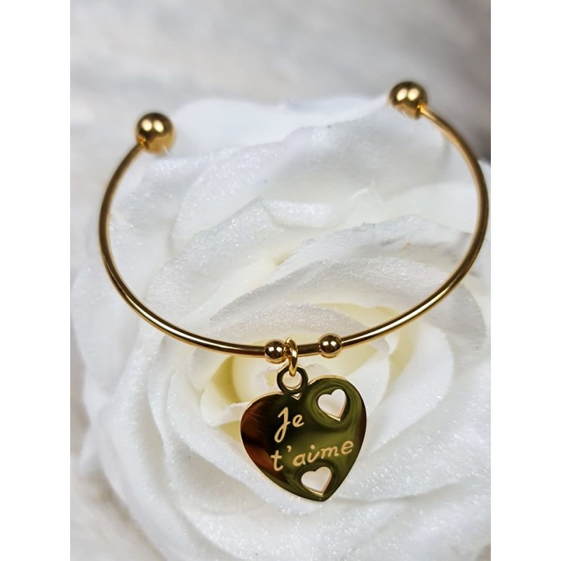 Bracelet jonc "Je t'aime" en acier inoxydable Bracelet jonc "Je t'aime" en acier inoxydable