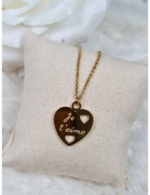 Collier en forme de cœur "Je t'aime" en acier inoxydable