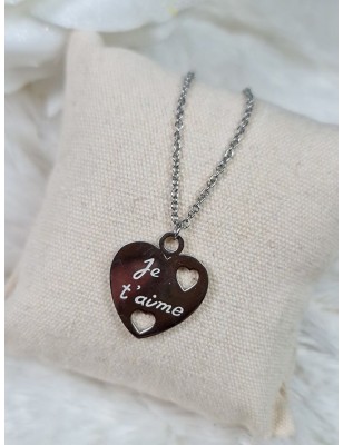 Collier en forme de cœur "Je t'aime" en acier inoxydable