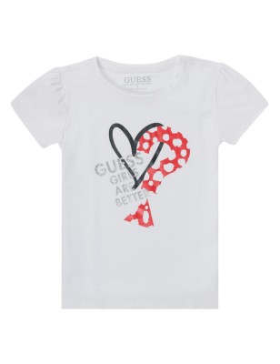 Tee-shirt manches courtes Guess Kety blanc avec inscription pailletée et cœur