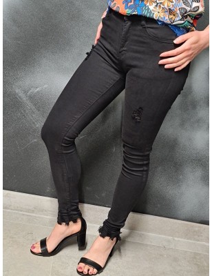 Jeans slim Sixtine noir avec déchirures
