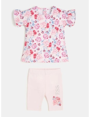 Ensemble Guess Naela rose avec tee-shirt manches courtes fleuri et legging pantacourt