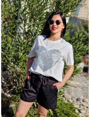 Tee-shirt manches courtes Molly Bracken Ariele blanc avec cœur en sequins
