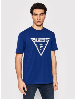 Tee-shirt manches courtes Guess Jarvis bleu électrique avec col rond