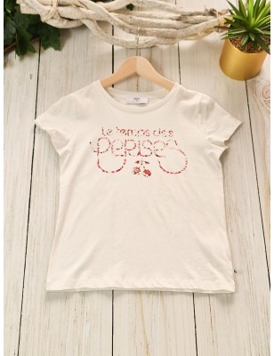 Tee-shirt manches courtes Le Temps des Cerises Doligi blanc avec imprimé petites fleurs