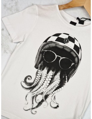 Tee-shirt manches courtes Le Temps des Cerises Fresnobo blanc avec imprimé fantaisie pieuvre