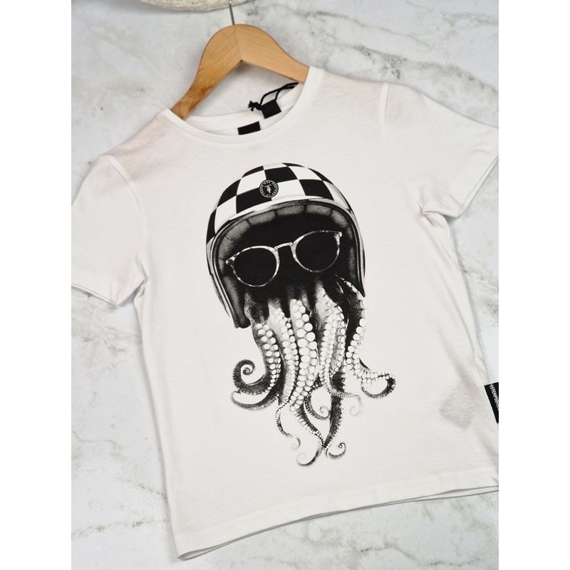 Tee-shirt manches courtes Le Temps des Cerises Fresnobo blanc avec imprimé fantaisie pieuvre