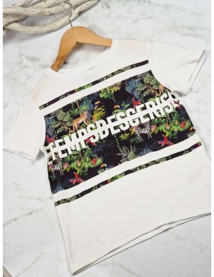 Tee-shirt manches courtes Le Temps des Cerises Clerbo blanc avec imprimé tropical