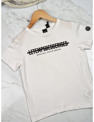 Tee-shirt manches courtes Le Temps des Cerises Makobo blanc avec inscription barrée