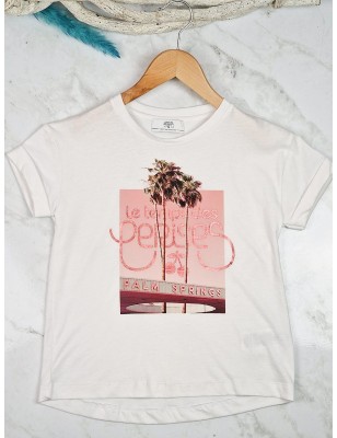 Tee-shirt manches courtes Le Temps des Cerises Koragi blanc avec imprimé fantaisie californien