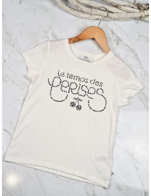 Tee-shirt manches courtes Le Temps des Cerises Makagi blanc avec imprimé petites fleurs