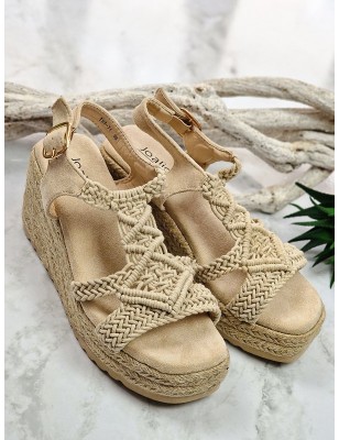 Sandales compensées Lorela beiges avec bride en corde