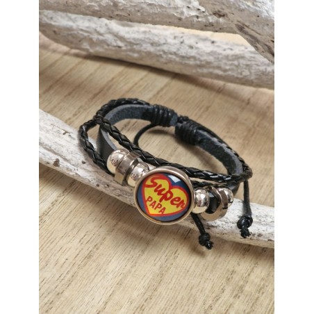 Bracelet "Super papa" bleu et jaune