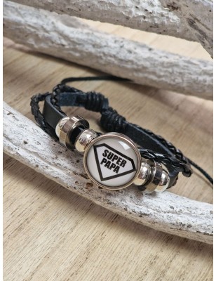 Bracelet "Super papa" noir et blanc