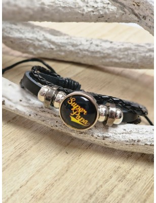 Bracelet "Super papa" noir et jaune