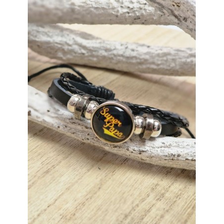 Bracelet "Super papa" noir et jaune