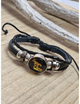 Bracelet "Super papa" noir avec plaque noire et jaune