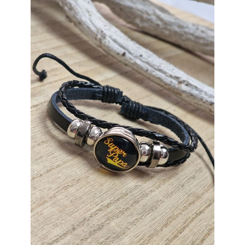 Bracelet "Super papa" noir et jaune