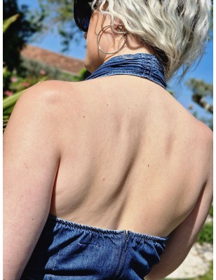 Robe courte en jean Molly Bracken Lizala bleue avec dos nu