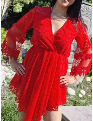 Combishort robe manches 3/4 Yuri rouge avec dentelle