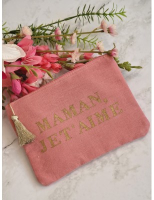 Pochette en gaze de coton "Maman je t'aime" avec pompon