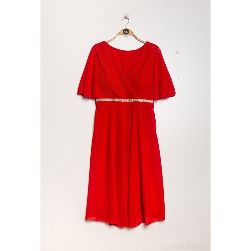 Robe courte de cérémonie Fancy grande taille rouge en voilage avec col v cache cœur