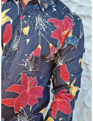 Chemise manches longues Guess Florian noire avec imprimé fleuri