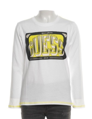 Tee-shirt manches longues Guess Alessio blanc avec col rond