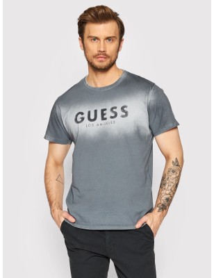Tee-shirt manches courtes Guess Retro gris avec effet délavé et avec col rond
