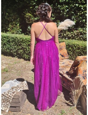 Robe longue de cérémonie Shanna violette en tulle pailleté