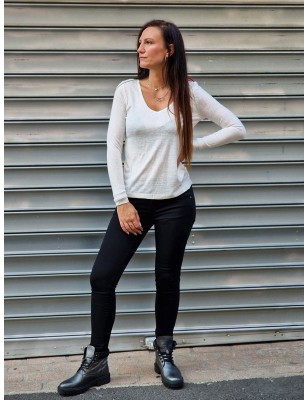 Tee-shirt manches longues LPB Adriana blanc avec col v pailleté