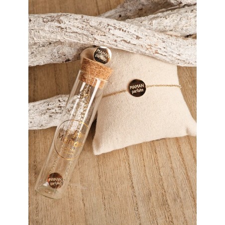 Tube avec bracelet en chainette "maman parfaite" couleur or