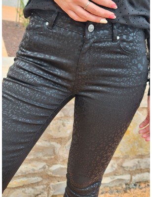 Pantalon skinny Morgan Pleo noir avec motif léopard