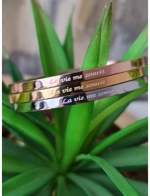 Bracelet message "la vie me sourit" en acier inoxydable