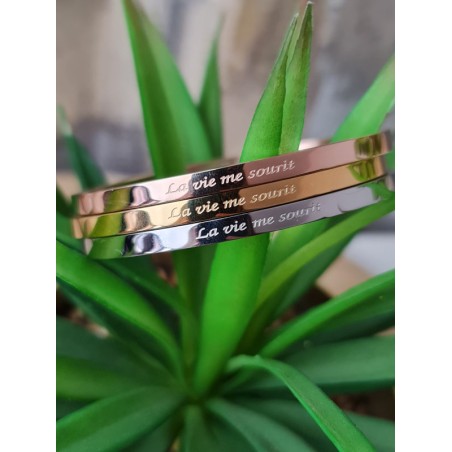 Bracelet message "la vie me sourit" en acier inoxydable