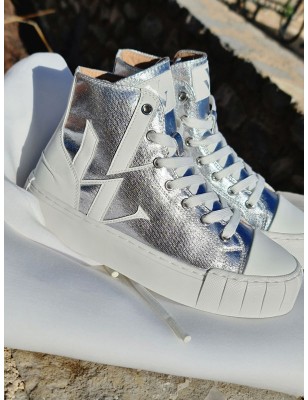 Baskets montantes Vanessa Wu BK2522 Pina blanches et argent