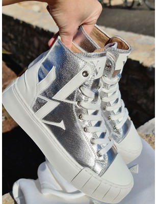 Baskets montantes Vanessa Wu BK2522 Pina blanches et argent