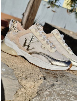 Baskets sneakers Vanessa Wu BK2585 Clemence beige et or multi-matières