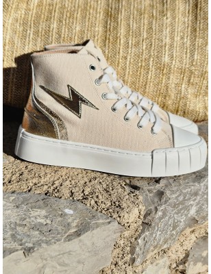 Baskets montantes Vanessa Wu BK2570 Laure en toile beige avec éclair or