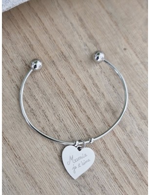 Bracelet jonc coeur pendant "Mamie je t'aime"