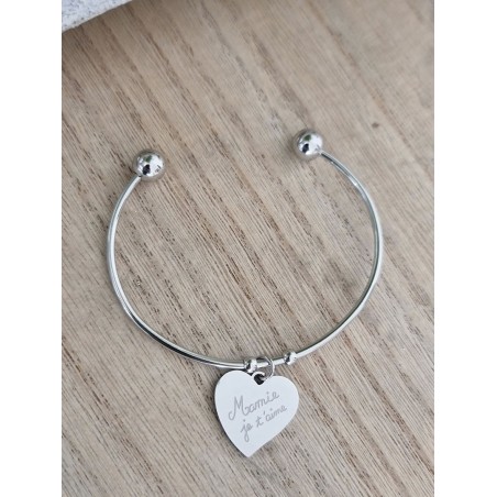 Bracelet jonc coeur pendant "Mamie je t'aime"