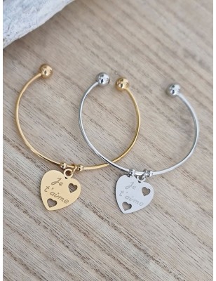 Bracelet jonc "Je t'aime" en acier inoxydable