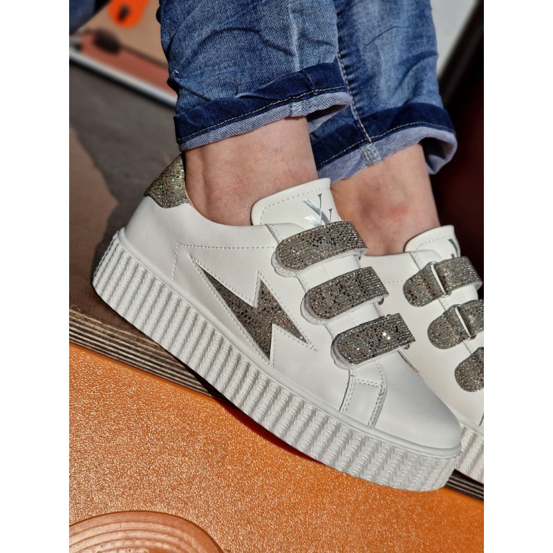 Baskets femme éclair cuir Vanessa Wu Jane blanches
