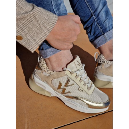 Baskets sneakers Vanessa Wu BK2585 Clemence beige et or multi-matières