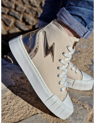 Baskets montantes Vanessa Wu BK2570 Laure en toile beige avec éclair or
