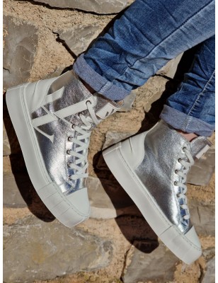 Baskets montantes Vanessa Wu BK2522 Pina blanches et argent