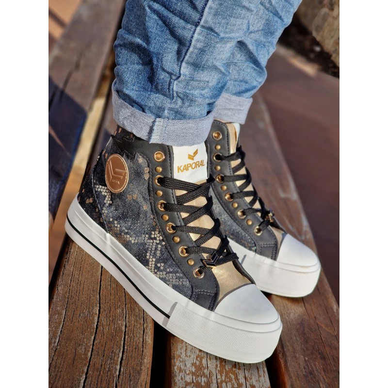 Baskets serpent montantes femme Kaporal Tattoo noires