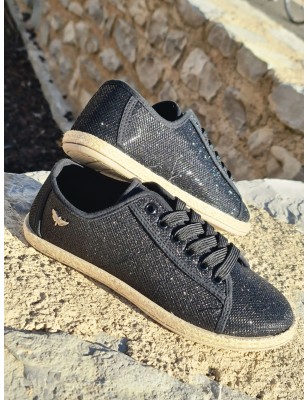 Baskets espadrille paillette  LPB fania noires semelle corde