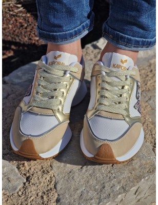 Baskets basses Kaporal Rayonne beiges avec contrefort effet croco