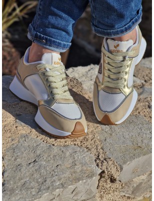 Baskets basses Kaporal Rayonne beiges avec contrefort effet croco